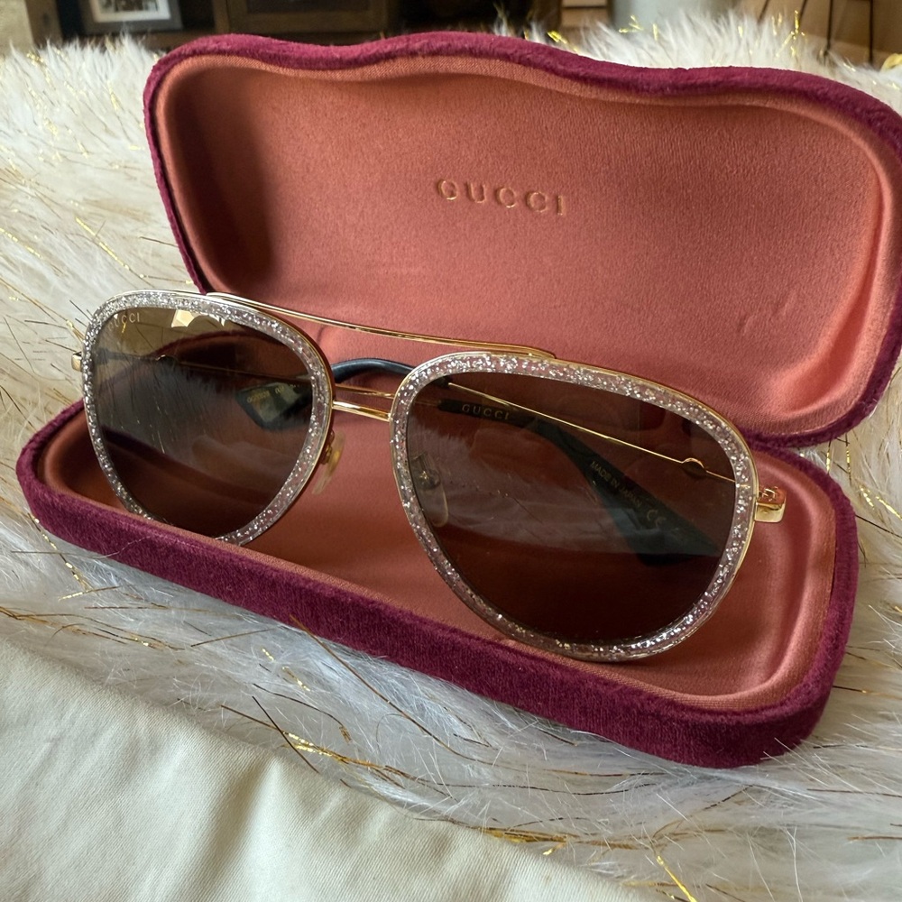 Gucci Glitter Gold Sunglasses with Brown Lenses